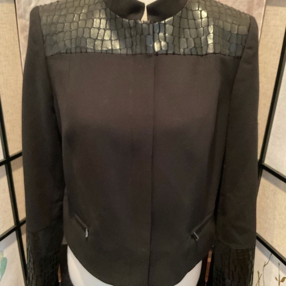 Anne Klein Black Jacket with Faux Leather Trim